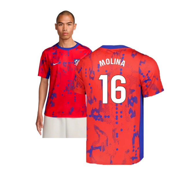 2024-2025 Atletico Madrid Dri-FIT Pre-Match Shirt (Red) (Molina 16)-SoccerKits Hub | Buy Soccer Jerseys Online